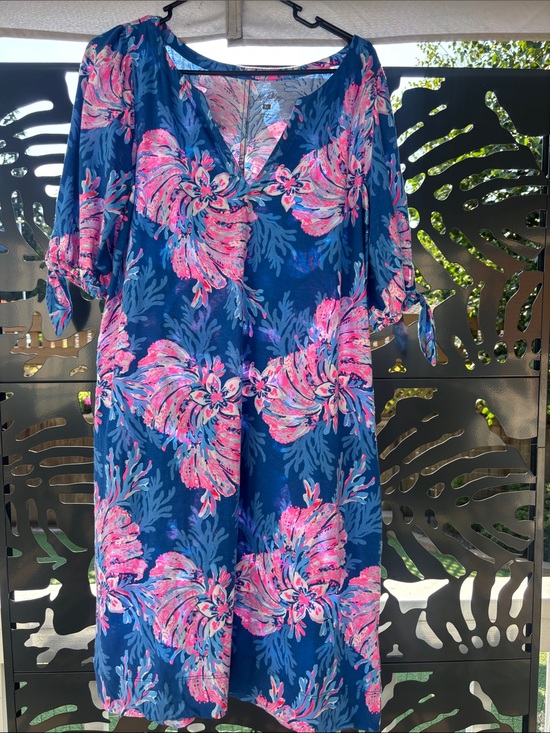 Lilly Pulitzer Dresses & Skirts - Lilly Pulitzer Easley Multi For The Fans Dress Coastal Blue Pink Hawaiian 🌺 XL